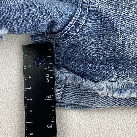 Wallflower Womens 9 Curvy Fit Distressed Denim Shorts Frayed Stretch Bling Boho - Picture 10 of 14